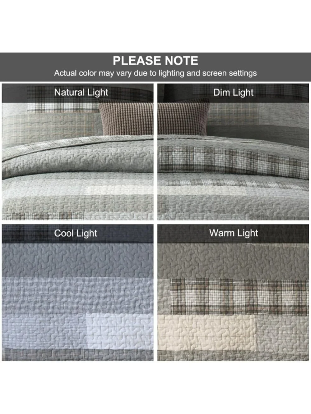 Reversible Queen Quilt Set - 100% Cotton Lightweight Bedspread, Farmhouse Plaid